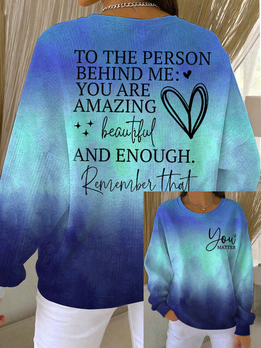 Women's Dear Person Behind Me Ribbed Round-Neck Sweatshirt