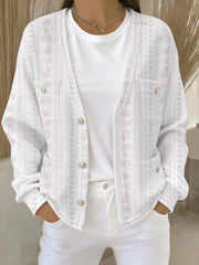 Women's Pink Floral Print Pocket Cardigan