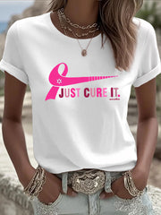 Women's Breast Cancer Awareness Just Cure It Print T-Shirt