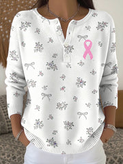 Women's Breast Cancer Pink Floral Print Knit Top