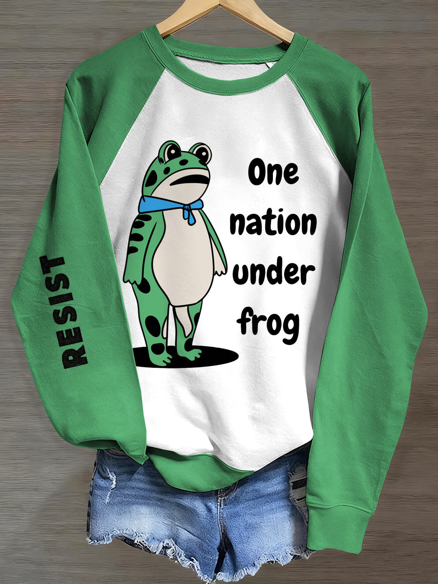 Women's Polish Frog Print Resist raglan sleeve sweatshirt