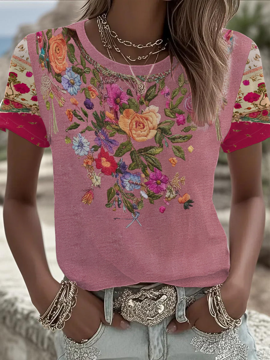 Women's Breast Cancer Awareness Floral Printed T-shirt