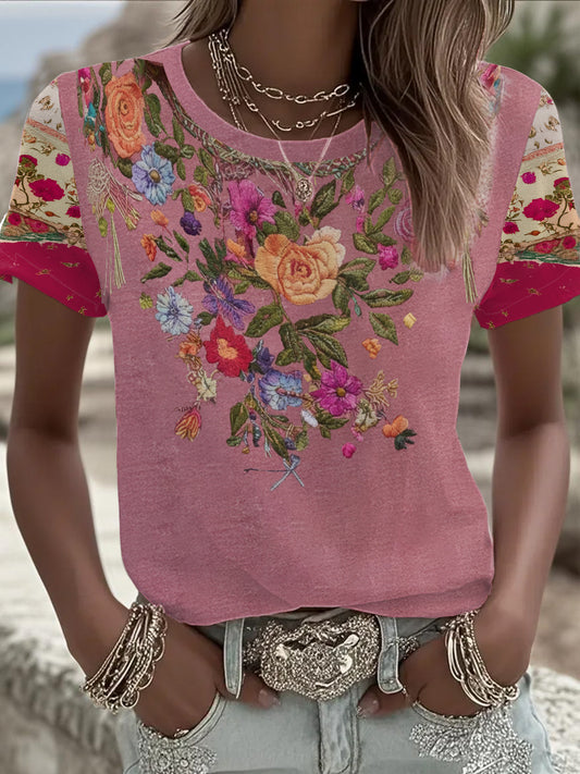 Women's Breast Cancer Awareness Floral Printed T-shirt