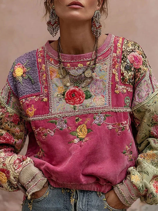 Women's Pink Floral Print Sweatshirt