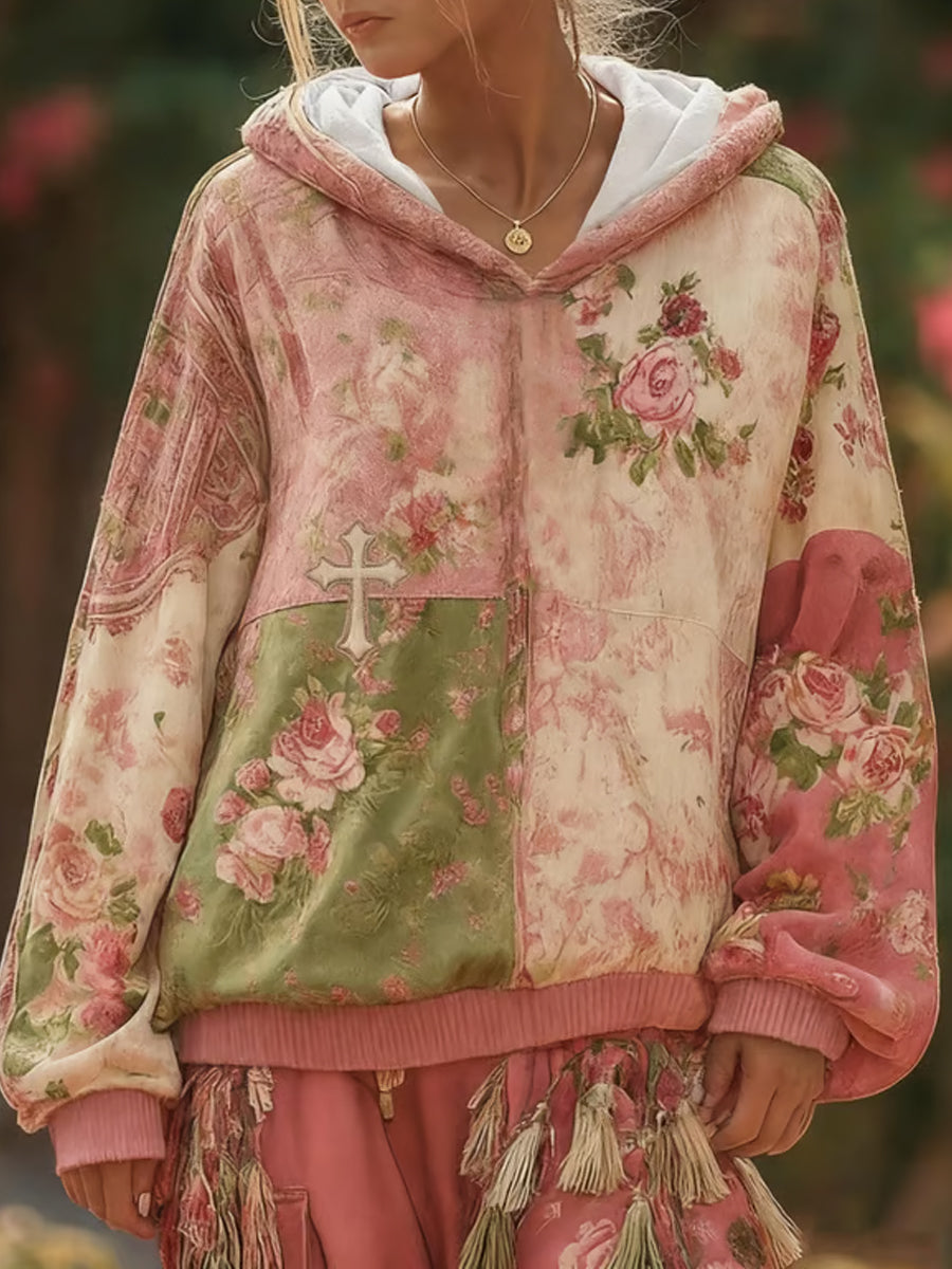 Women's Pink Floral Print Casual Sweatshirt