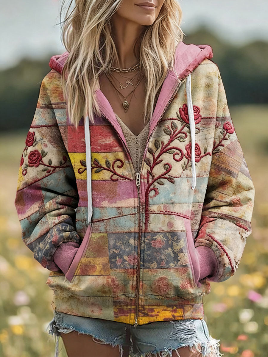 Women's Boho Breast Cancer Awareness Floral Art Printed Coat