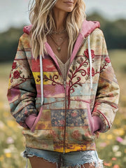 Women's Boho Breast Cancer Awareness Floral Art Printed Coat