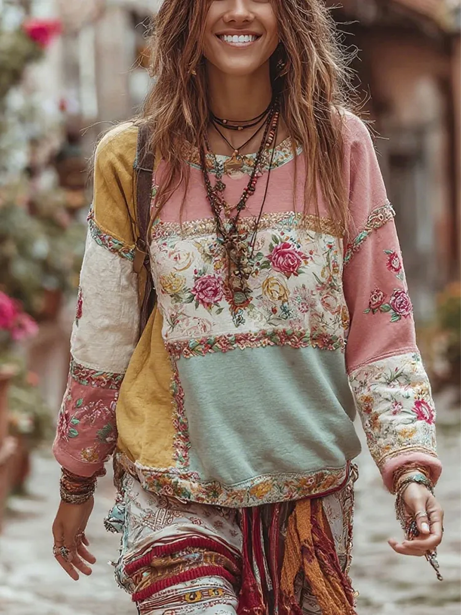 Women's Patchwork floral print Regular Sweatshirt