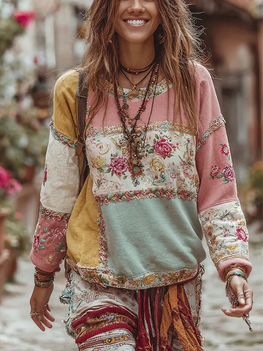 Women's Patchwork floral print Regular Sweatshirt