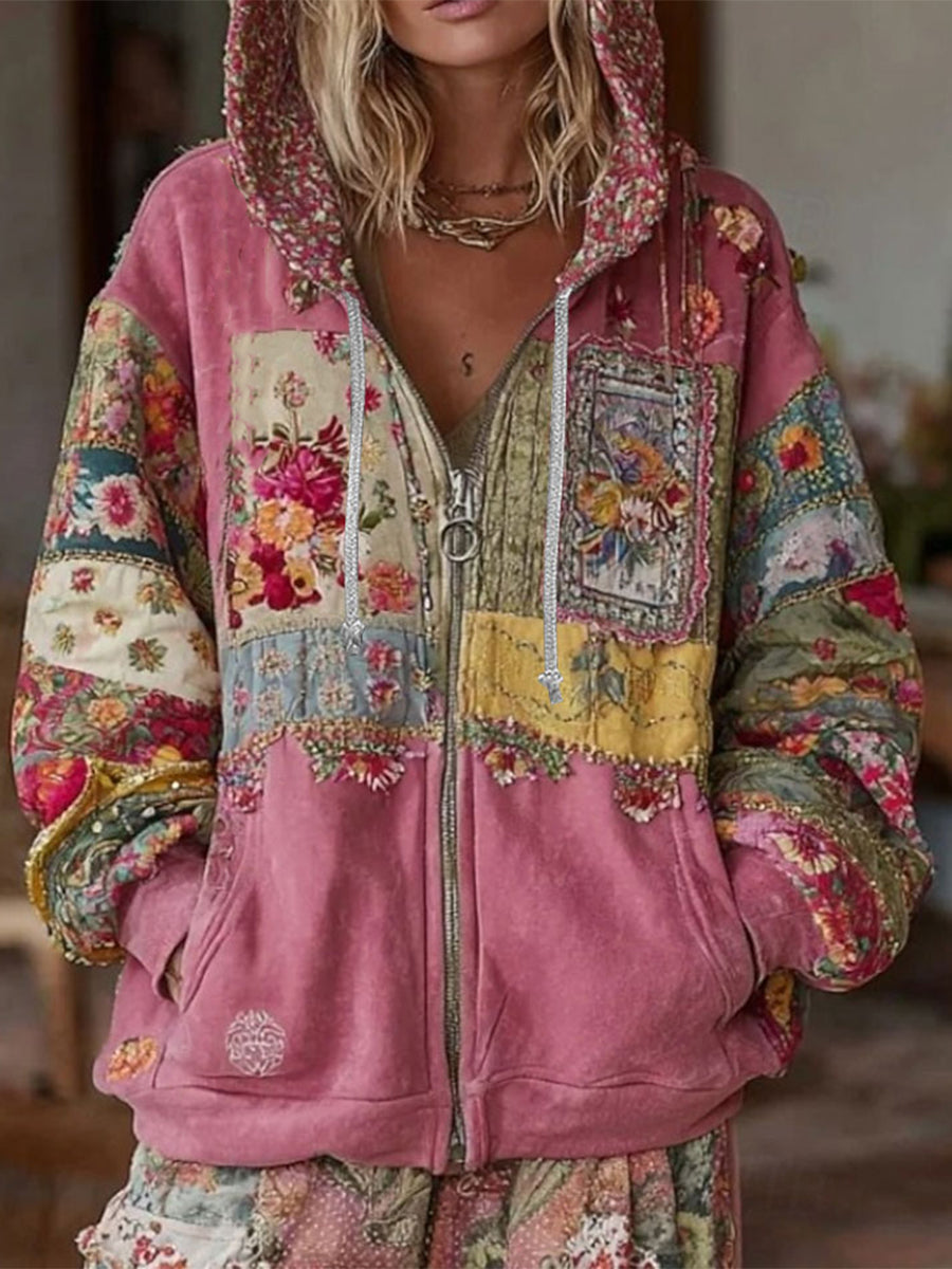 Women's Pink Floral Print Casual Cardigan