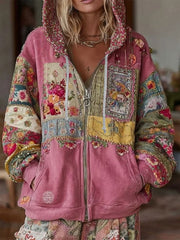 Women's Pink Floral Print Casual Cardigan