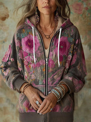 Women's Boho Breast Cancer Awareness Floral Art Printed Coat