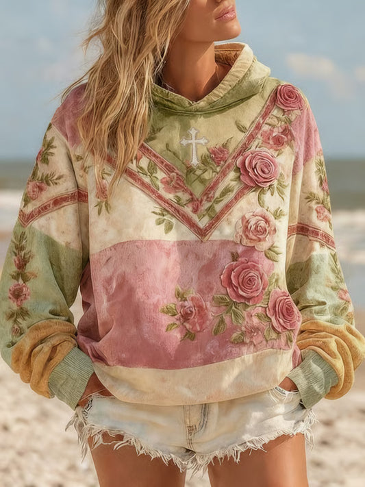 Women's Pink Floral Print Casual Sweatshirt