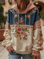 Women's Patchwork floral print hoodie