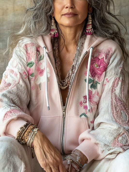 Women's Boho Breast Cancer Awareness Floral Art Printed Coat