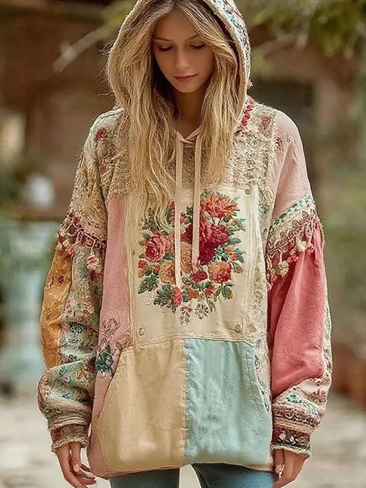 Women's Patchwork floral print hoodie