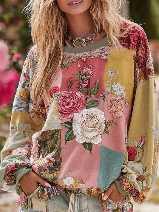 Women's Pink Floral Print Sweatshirt