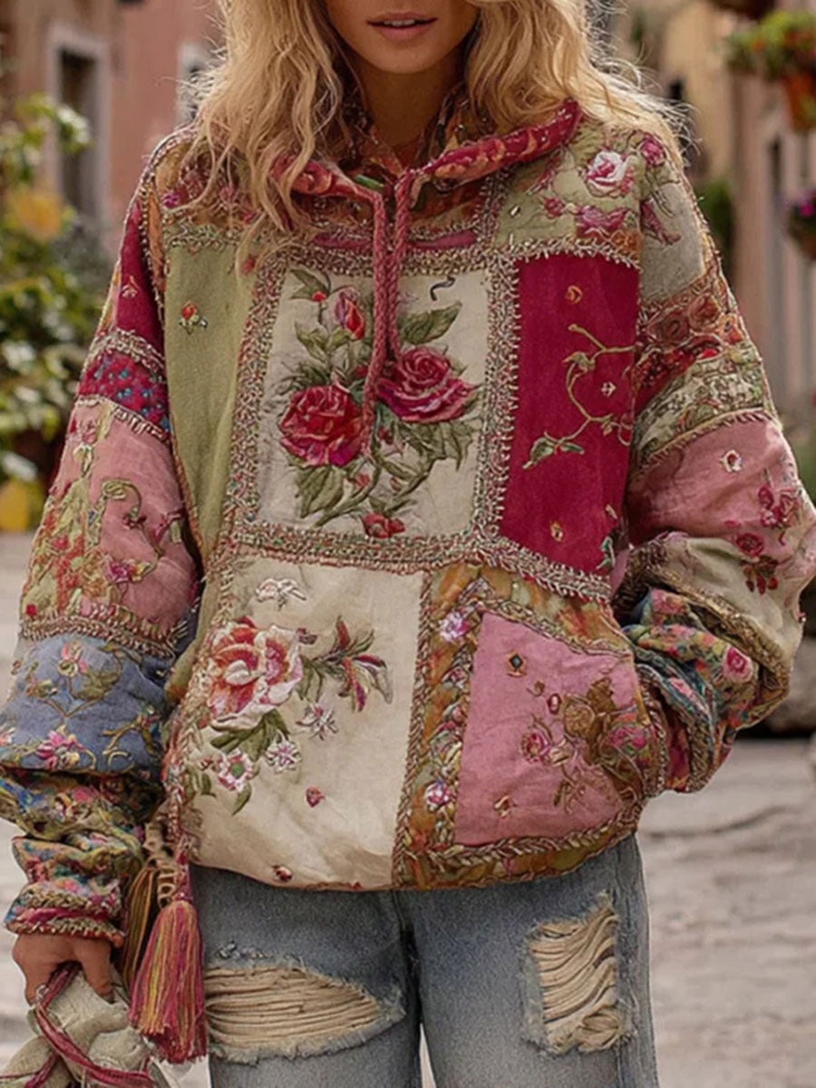 Women's Pink Floral Print Hoodie