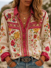 Women's Pink Floral Print Casual Shirt