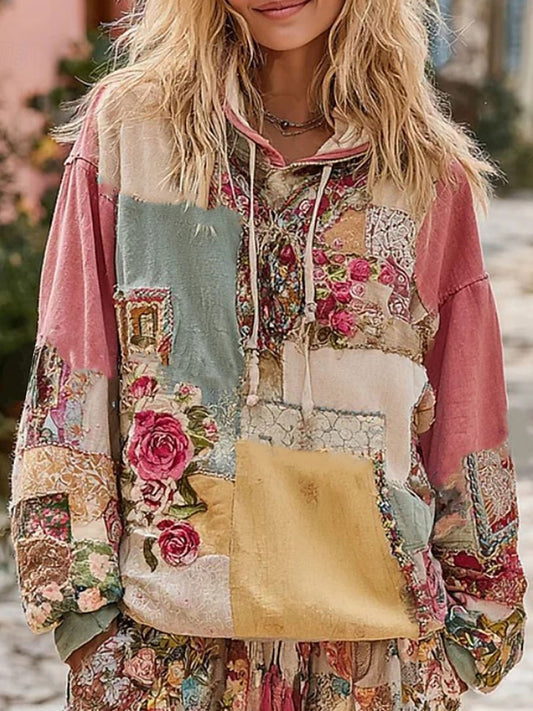 Women's Pink Floral Print Hoodie