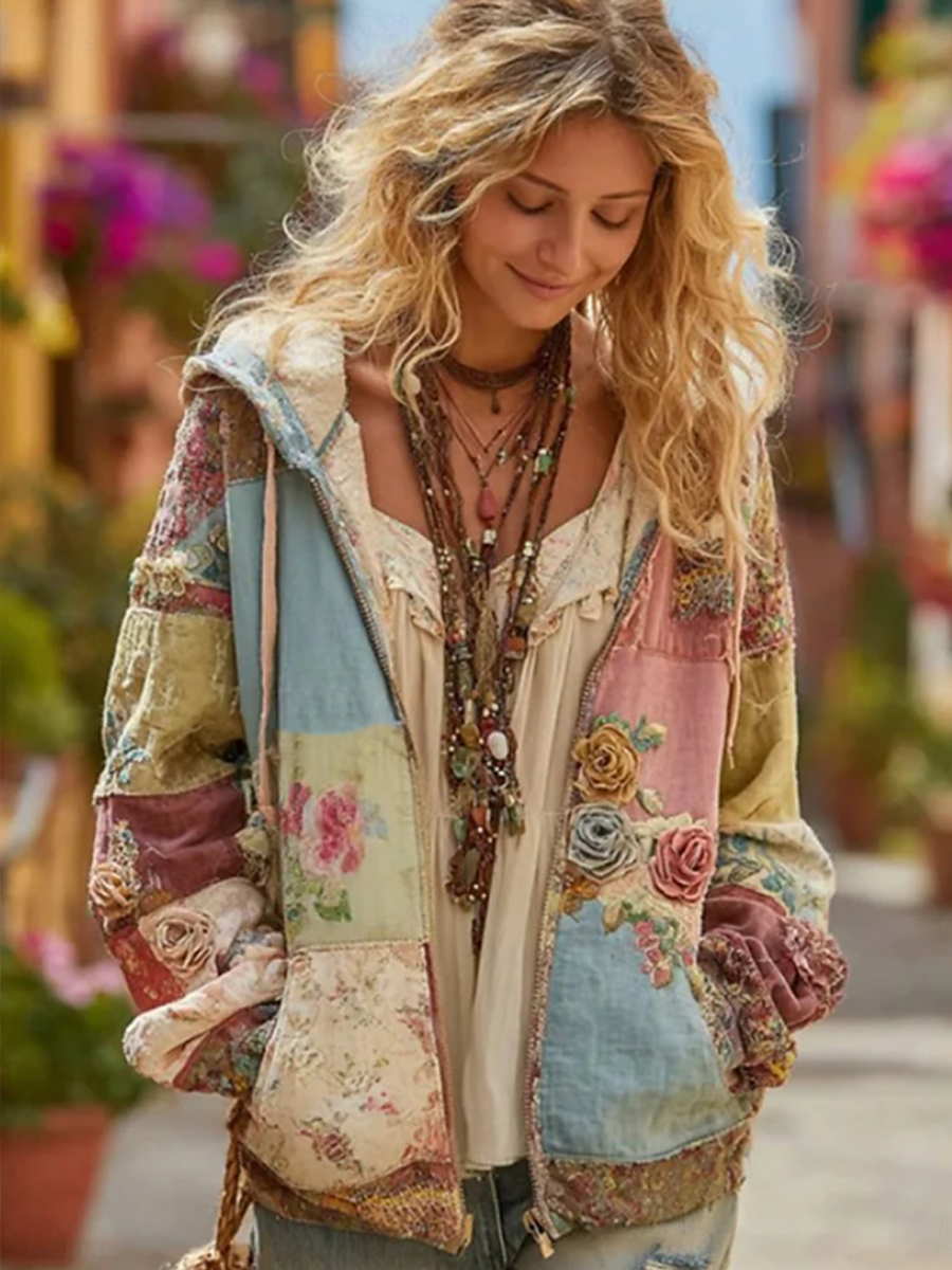 Women's flowers Print Zip-Up Hoodie