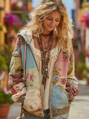 Women's flowers Print Zip-Up Hoodie