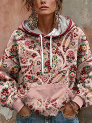 Women's Boho Breast Cancer Awareness Floral Art Printed Hoodie