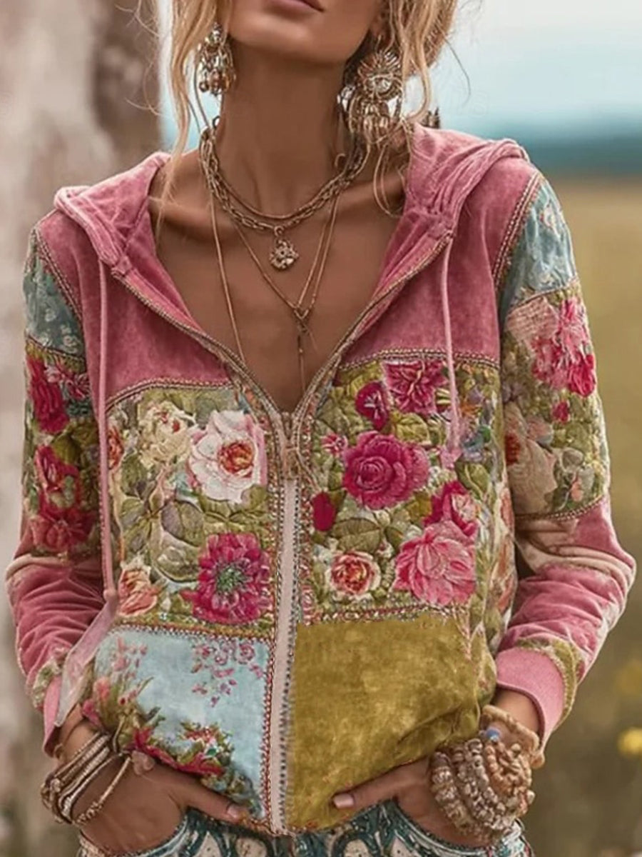 Women's Pink Floral Print Casual Cardigan