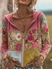 Women's Pink Floral Print Casual Cardigan