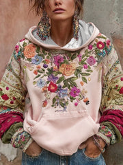 Women's Breast Cancer Awareness Floral Art Hooded Sweatshirt