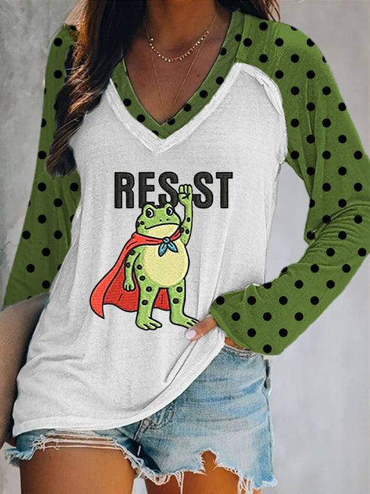 Women's  Portland Frog Resist Double Layer Neck Long Sleeve T-Shirt
