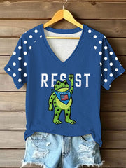 Women's Portland Frog Resist V-neck Off-shoulder Short-sleeved T-shirt
