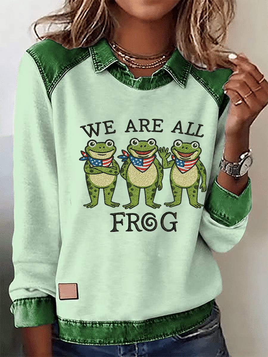 Women's We Are All Frog Print Casual Top