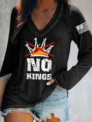 Women's No Kings In America V-Neck Long-Sleeve T-Shirt