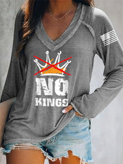 Women's No Kings In America V-Neck Long-Sleeve T-Shirt