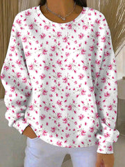 Women's Breast Cancer Pink Flowers Print Casual Sweatshirt