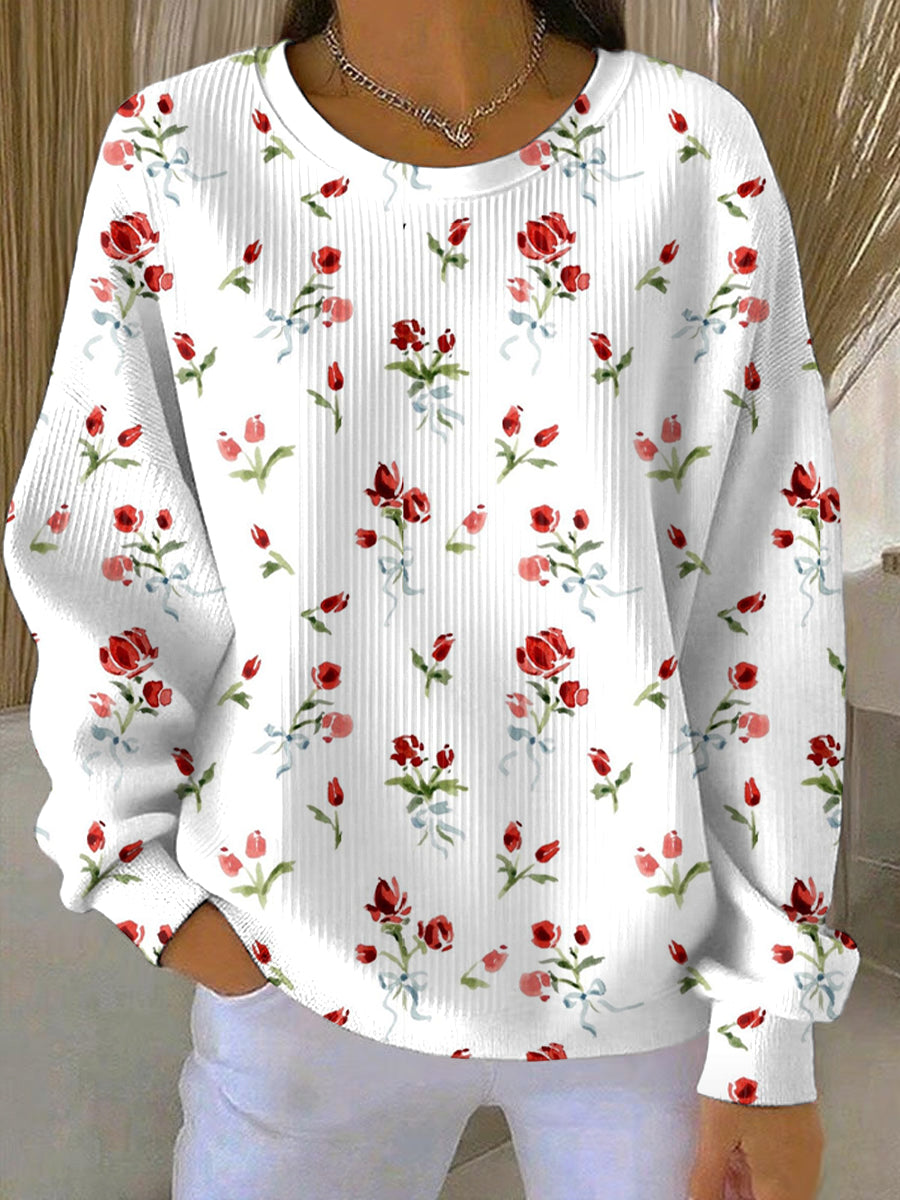 Women's Breast Cancer Pink Flowers Print Casual Sweatshirt