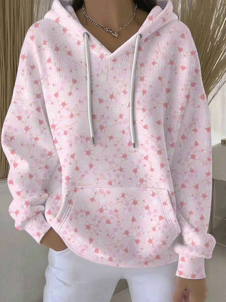 Women's Breast Cancer Pink Flowers Print Casual Hoodie