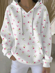 Women's Breast Cancer Pink Flowers Print Casual Hoodie
