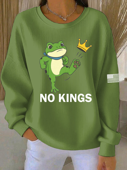 Women's No Kings Resist Frog Print Casual Sweatshirt