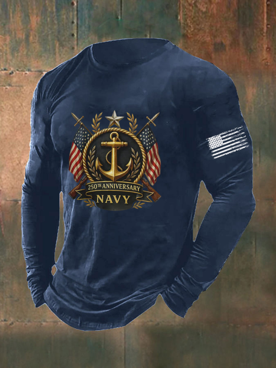 Men's Navy Printed Long Sleeve T-shirt