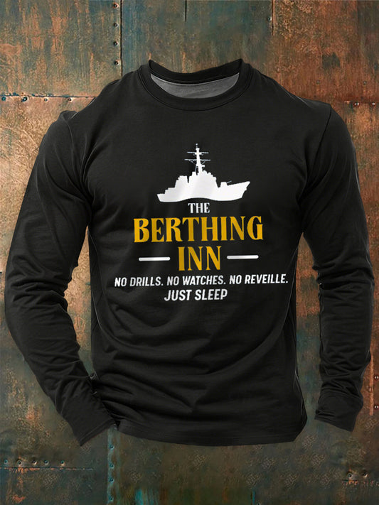 Men's Funny Navy long sleeve round neck T-shirt