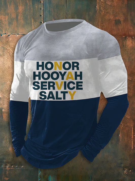 Men's Navy 250th Anniversary Honor Hooyah Service Salty Print T-shirt