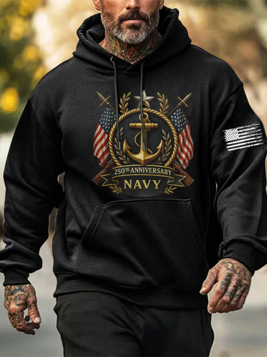 Men's Navy Printed Hoodie