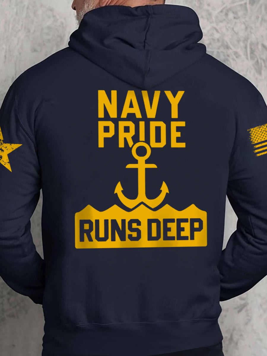 Men's Proud Navy Drop-Shoulder Hoodie (Without Pocket)