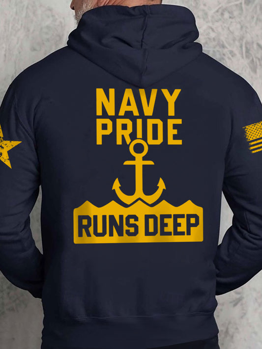 Men's Proud Navy Drop-Shoulder Hoodie (Without Pocket)