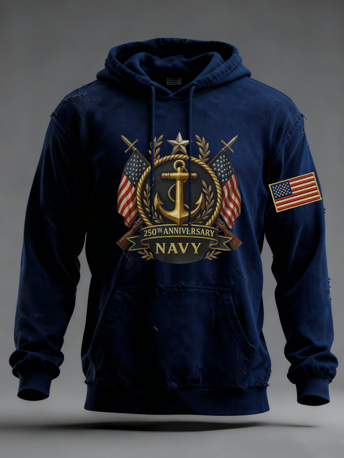 Men's Navy Printed Hoodie
