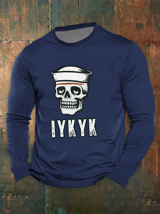 Men's Funny Navy long sleeve round neck T-shirt