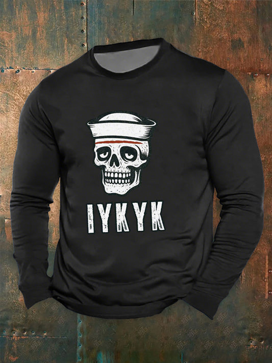 Men's Funny Navy long sleeve round neck T-shirt