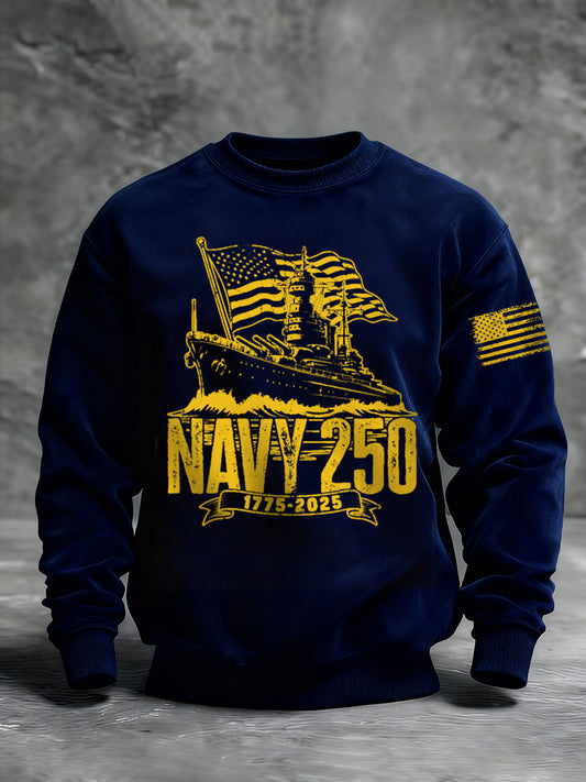 Men's Navy 250th Anniversary Printed Crew Neck Sweatshirt